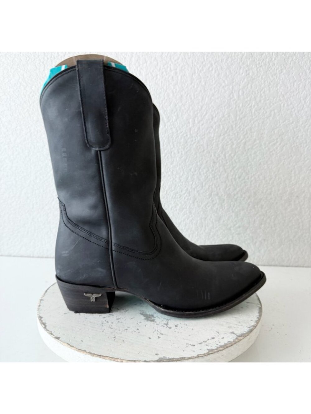Lane PLAIN JANE Midi Cowboy Boots Womens 10 Western Black Cowgirl Short Ankle - Picture 2 of 13